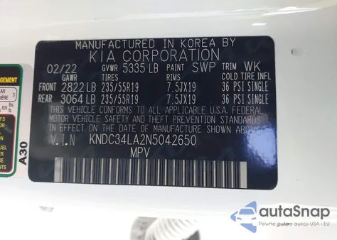 2022 Kia Ev6 Wind from USA, damaged, VIN KNDC34LA2N5042650